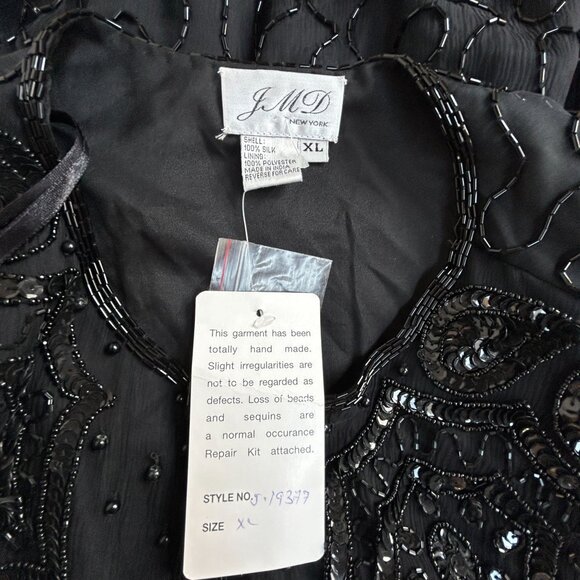 Vintage JMD New York Womens Black Silk Sequin Beaded Evening Jacket Cape XL New - Picture 3 of 7